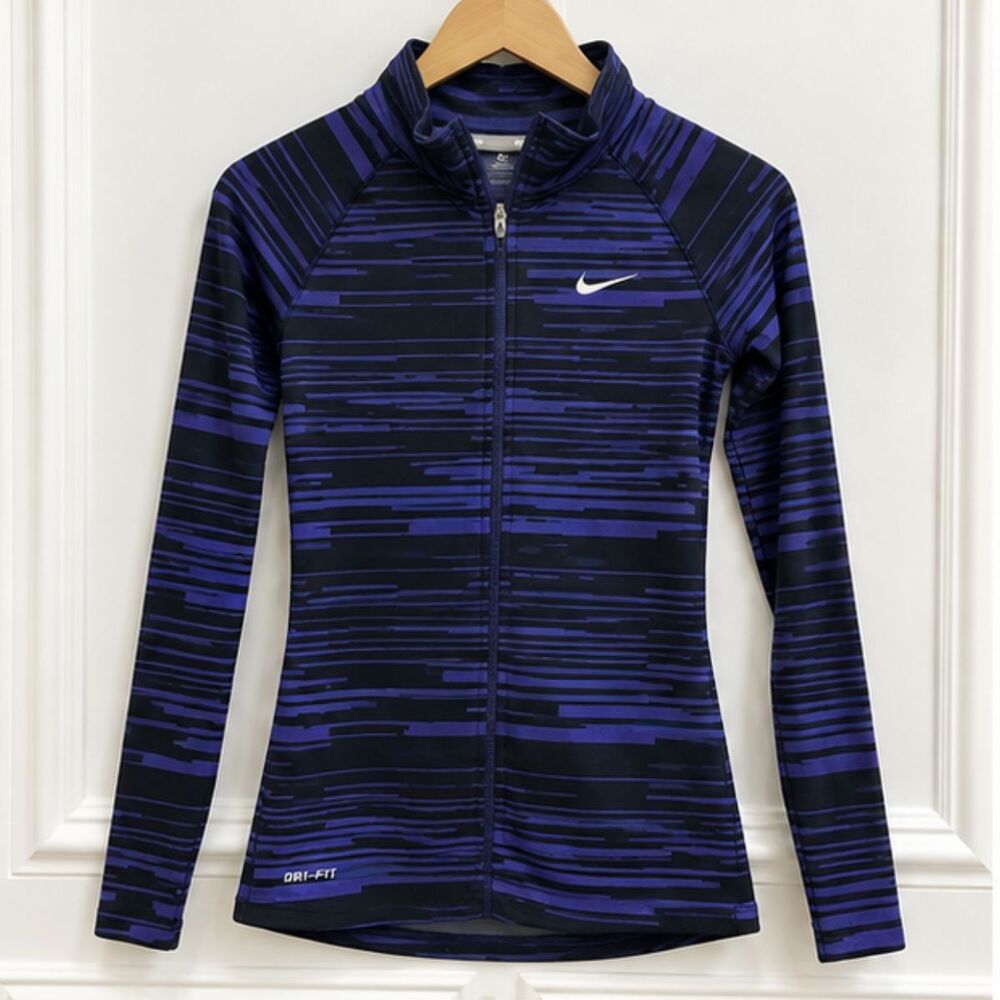 Nike Running Dri FIT Womens S Purple Black Striped Quarter Zip Athletic Pullover